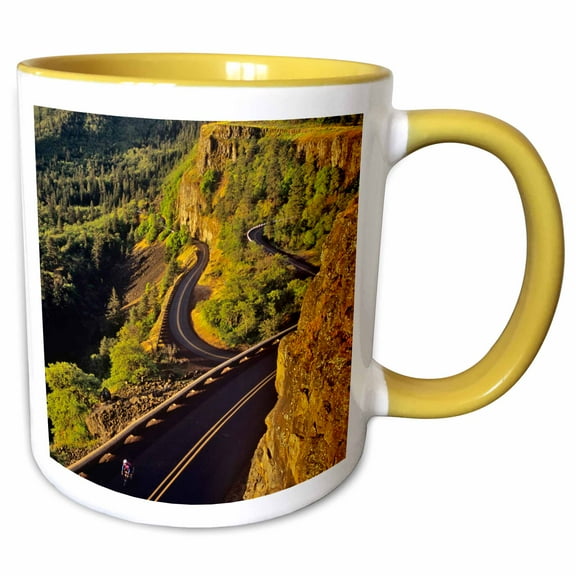 3drose, Road Biking, Bicycling, Columbia River Highway Oregon - Us38 Cha0113 - Chuck Haney, 11oz Two-tone Yellow Mug