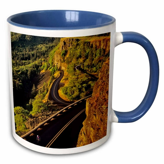 3drose, Road Biking, Bicycling, Columbia River Highway Oregon - Us38 Cha0113 - Chuck Haney, 15oz Two-tone Blue Mug
