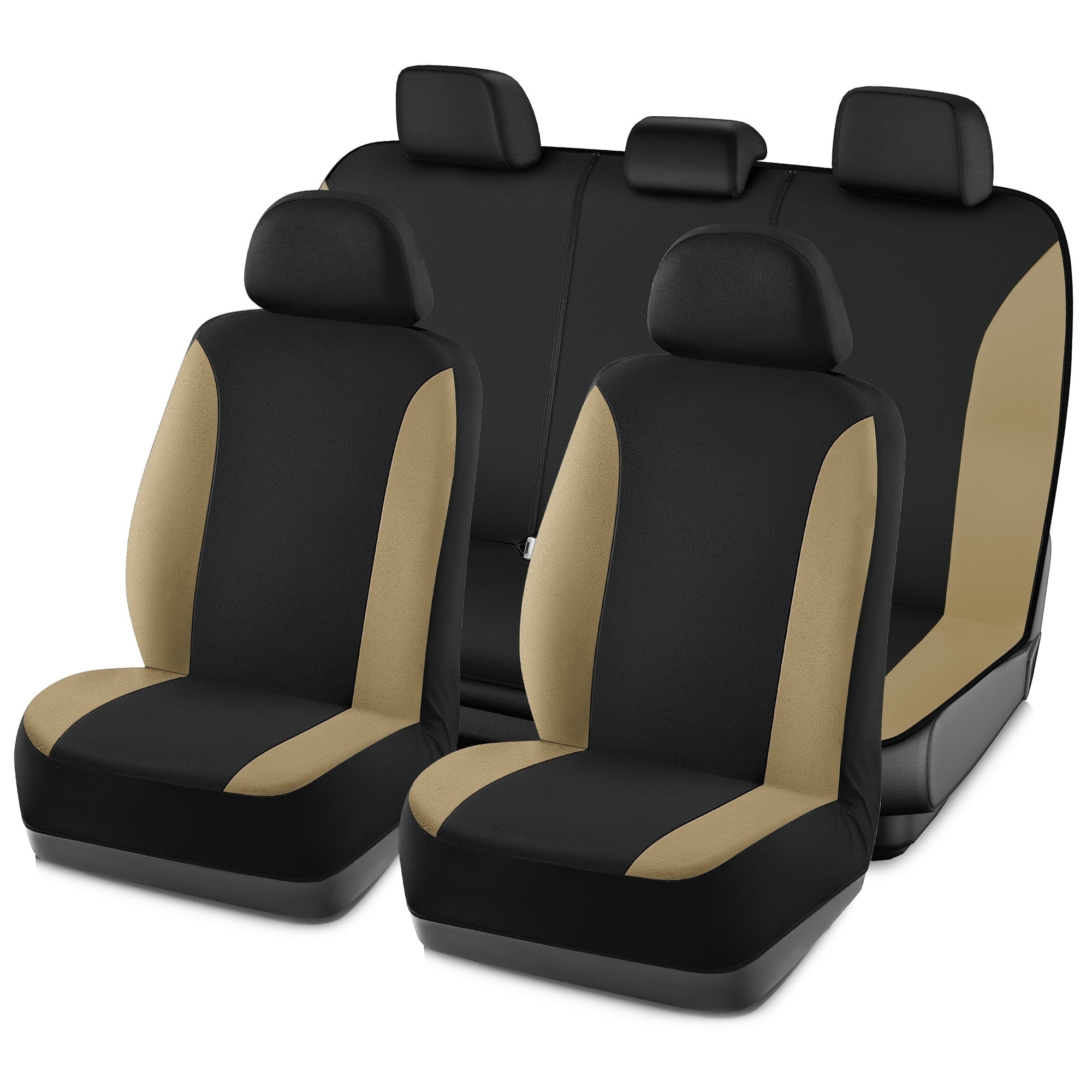 Road Comfort PolyPro Car Seat Covers Full Set – Front and Rear Split Bench, Easy to Install Cover Set, Univesal Fit For Auto Trucks Van SUV - Beige
