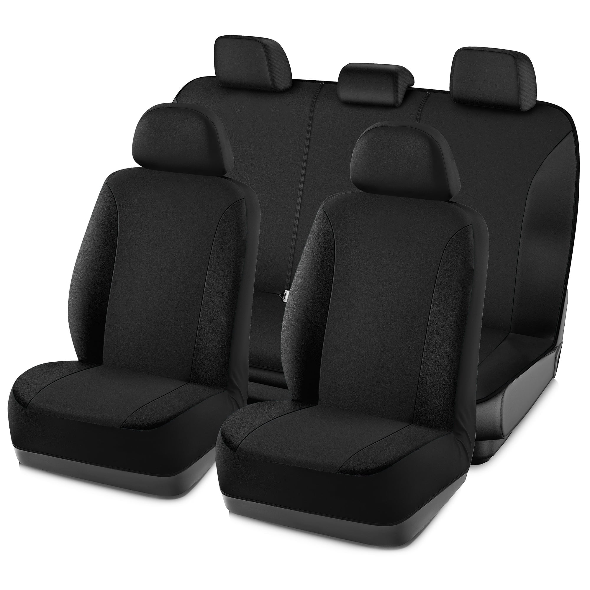 Road Comfort PolyPro Car Seat Covers Full Set – Front and Rear Split Bench, Easy to Install Cover Set, Univesal Fit For Auto Trucks Van SUV - Black