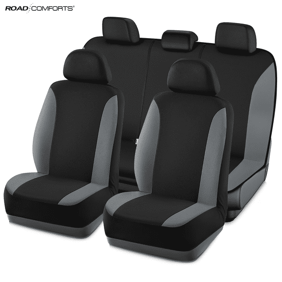 Road Comforts Car Seat Covers, PolyPro Front Seat Covers Set, Universal Fit Car Seat Protector for Cars Trucks Vans SUVs, Breathable, Easy to Install,Gray Full Set