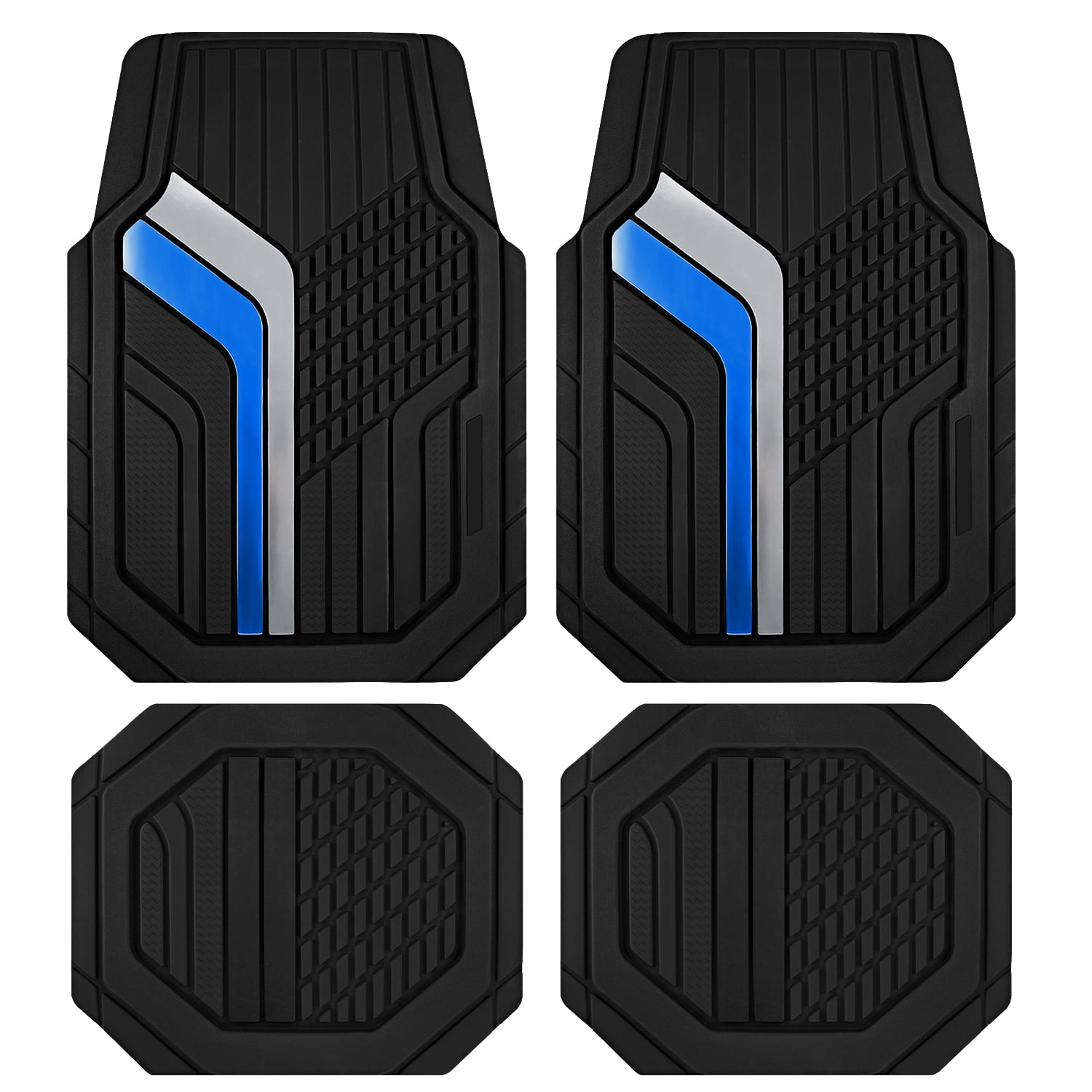 Road Comforts Car Floor Mats,Heavy-Duty Rubber Car Floor Mats,Sports Style Car Floor Mats,Non-Slip,Front,Universal Fit,Blue&Sliver