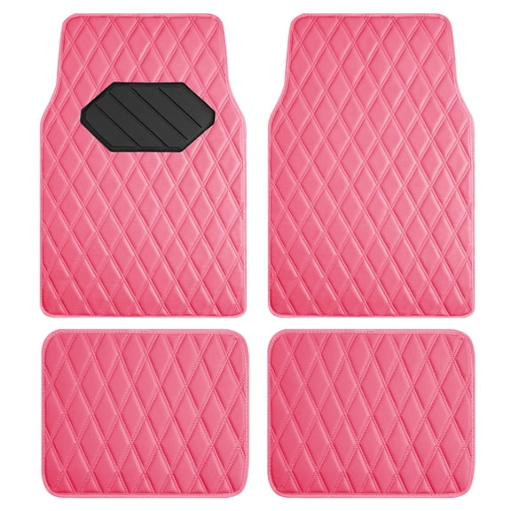 Road Comforts Car Floor Mats, Quilted Leather Floor Mats,Waterproof Non-Slip Automotive Floor Mats with Full Coverage, Universal Fit for Cars and SUVs, 4PC Hot Pink