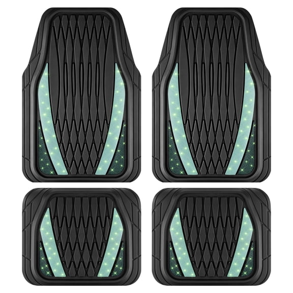 Road Comforts Car Floor Mats Set, Glitter & Rhinestone Car Mats,All-Weather Automotive Floor Mats,Universal Trim-to-Fit Front & Rear Carpet Mats for Cars, Trucks & SUVs, 4 Piece Green