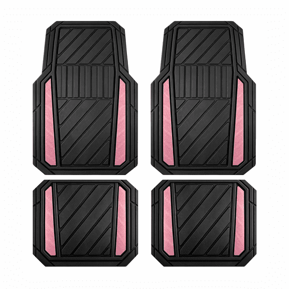 Road Comforts Car Floor Mats Set, Glitter Car Floor Mats Full Set,Trim-to-Fit All Weather Automotive Floor Mats, Easy-Clean Universal,4 Piece Pink Sparkly