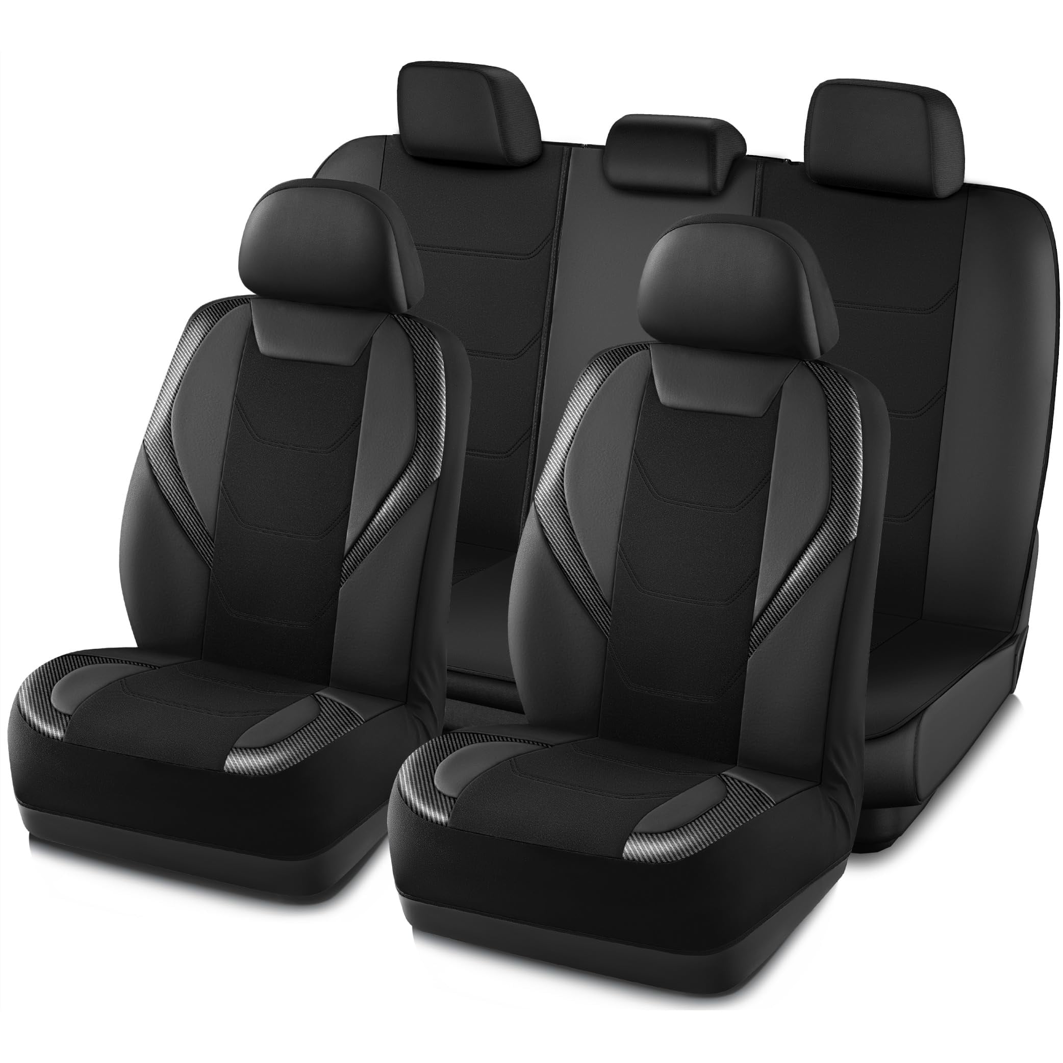 Road Comforts Car Seat Cover Full Set, Leather Mesh Seat Covers, Airbag Compatible, Universal Fit for Most Cars, SUVs, Trucks, and Vans - Black C88