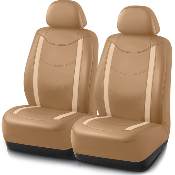 Road Comforts Sport Car Seat Covers Set, Leather Front Seat Protectors, Breathable Comfortable Auto Seat Covers, Anti-Slip Universal Fit for Cars, SUVs & Trucks, Beige