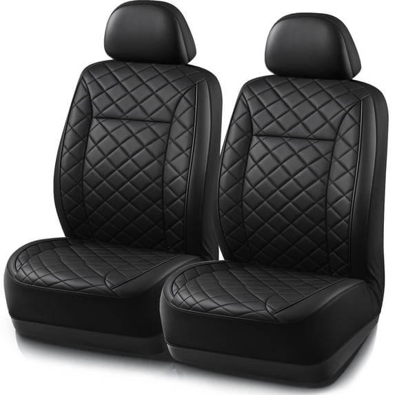 Road Comforts Car Seat Covers, Lauxury Diamond Quilted Leather Front Bucket Seat Covers, Airbag Compatible, Universal Fit Automotive Seat Covers with Piping Trim, Black