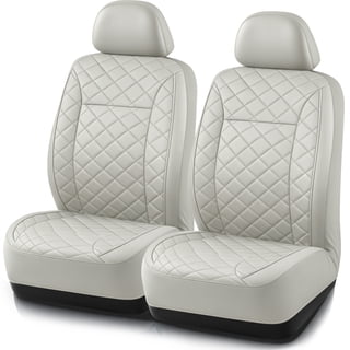 Road Comforts Car Seat Covers, Lauxury Diamond Quilted Leather Front Bucket Seat Covers, Airbag Compatible, Universal Fit Automotive Seat Covers with Piping Trim, White