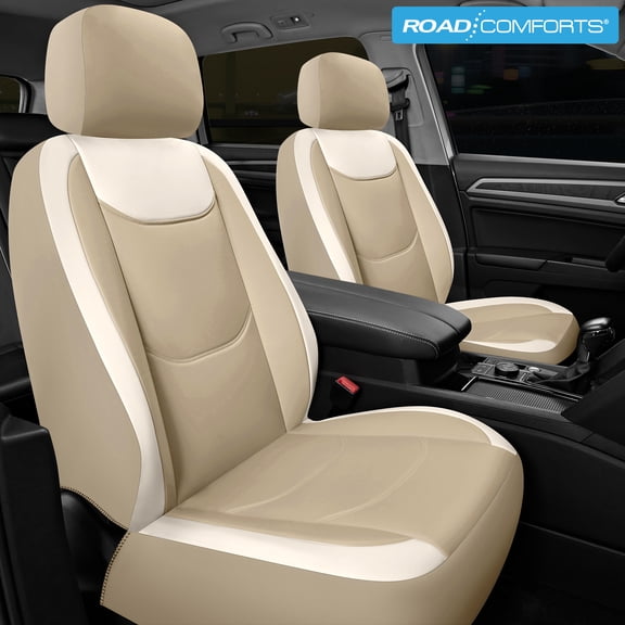 Road Comforts Leather Mesh Women's Fashion Car Seat Covers,Stylish,Comfortable,Universal Fit for Cars, Trucks and SUVs Beige