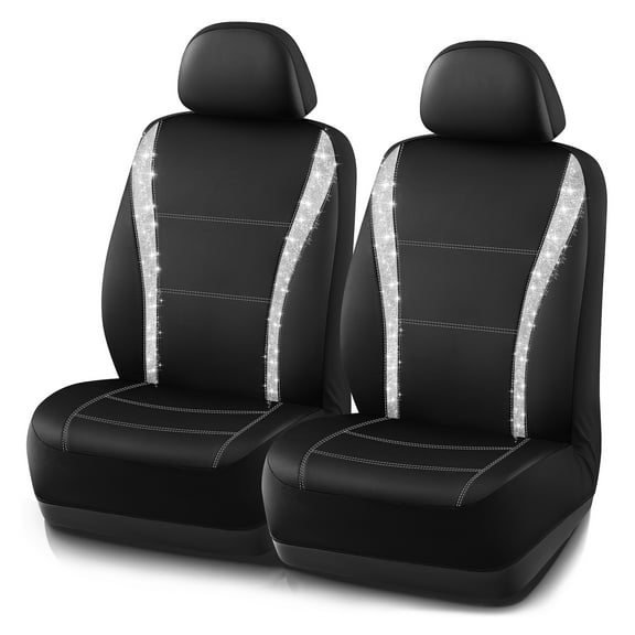 Road Comforts Leather Embossed Strass Car Seat Cover,Stylish, Comfortable,Durable, Easy Install,Universal Fit for Cars and SUVs Sliver