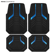 Road Comforts Heavy Duty Rubber Floor Mats Blue Aluminum Film Car Mats Set, Front and Rear Car Mats
