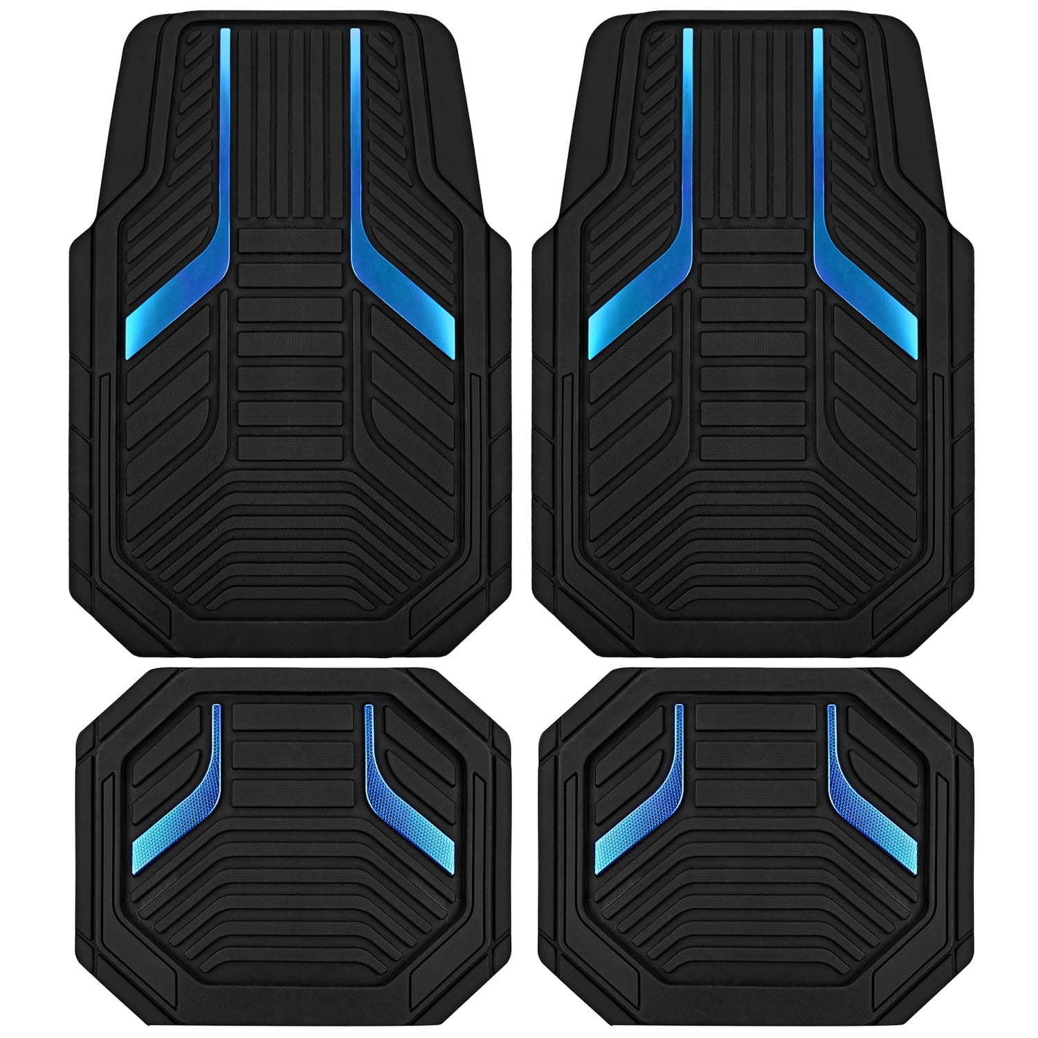 Road Comforts Heavy Duty Rubber Floor Mats Blue Aluminum Film Car Mats Set, Front and Rear Car Mats