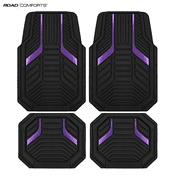 Road Comforts Heavy Duty Rubber Floor Mats Purple Aluminum Film Car Mats Set, Front and Rear Car Mats