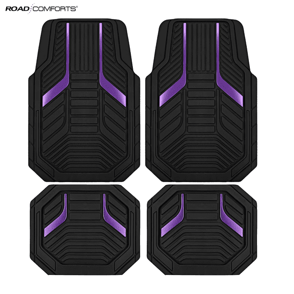 Road Comforts Heavy Duty Rubber Floor Mats Purple Aluminum Film Car Mats Set, Front and Rear Car Mats