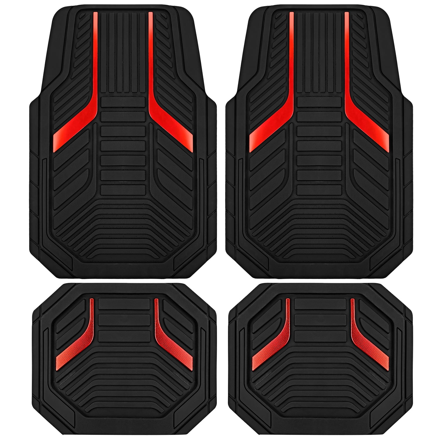 Road Comforts Heavy Duty Rubber Floor Mats Red Aluminum Film Car Mats Set, Front and Rear Car Mats