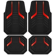 Road Comforts Heavy Duty Rubber Floor Mats Red Aluminum Film Car Mats Set, Front and Rear Car Mats