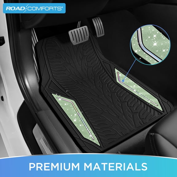 Road Comforts Hyper Pillar Car Floor Mat - All-Weather, Universal Fit for Most Cars Beige Hot Green