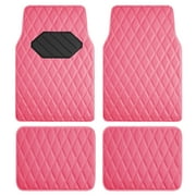Road Comforts 4PC Leather Quilted Car Floor Mats, Stylish, Durable, Waterproof, Non-Slip, Full Coverage for Cars and SUVs Hot Pink