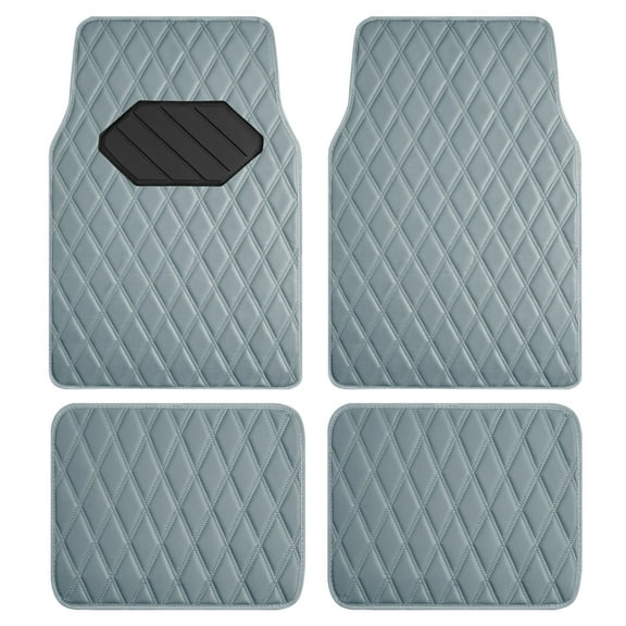 Road Comforts 4PC Leather Quilted Car Floor Mats, Stylish, Durable, Waterproof, Non-Slip, Full Coverage for Cars and SUVs Gray