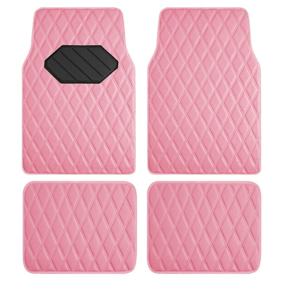 Road Comforts 4PC Leather Quilted Car Floor Mats,Stylish,Durable, Waterproof,Non-Slip,Full Coverage for Cars and SUVs Pink