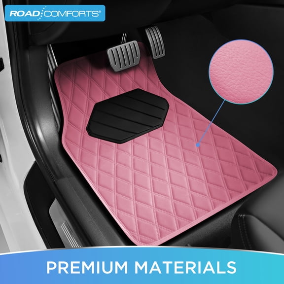Road Comforts 4PC Leather Quilted Car Floor Mats,Stylish,Durable, Waterproof,Non-Slip,Full Coverage for Cars and SUVs Pink