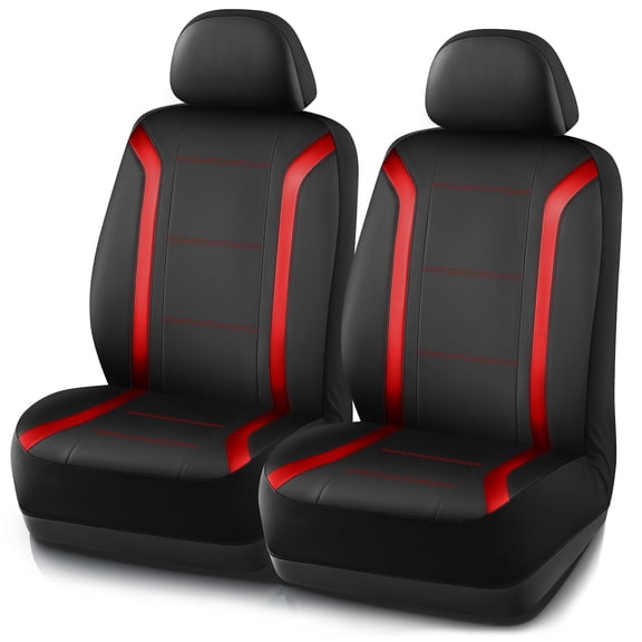 Road Comforts Leather Car Seat Cover,Sports Style Car Seat Cover,Breathable,Non-Slip,Universal Fit,Front Red Seats