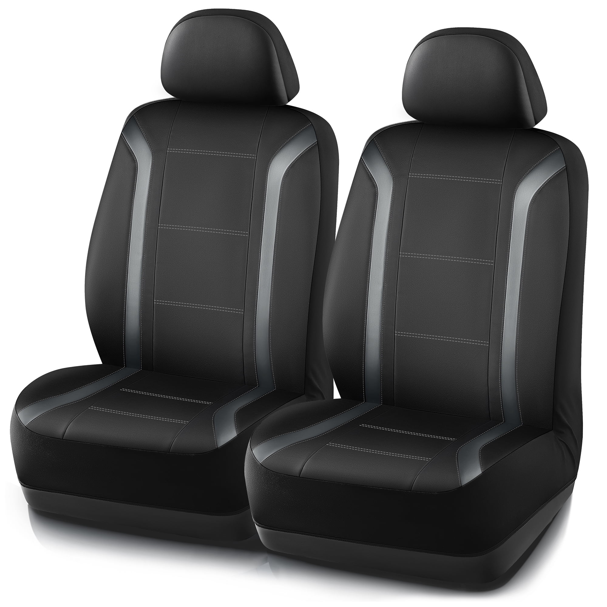 Road Comforts Leather Car Seat Cover,Sports Style Car Seat Cover,Breathable,Non-Slip,Universal Fit,Gray Front Seats