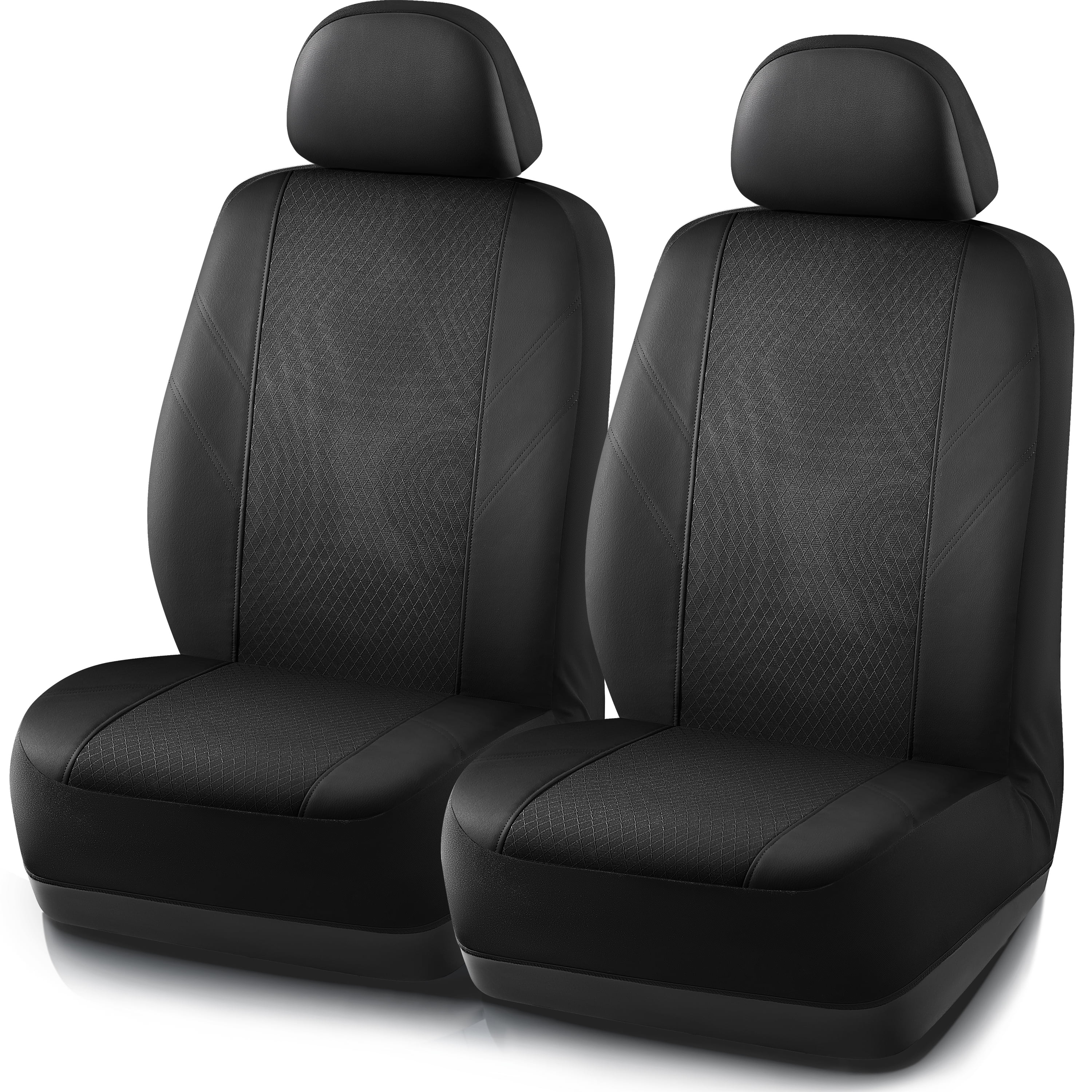 Road Comforts Car Seat Cover Leather Mesh Front Car Seat Cover, Airbag Compatible, Universal Fits Car, Truck, SUV, Vans - Black