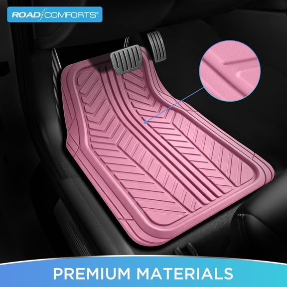Road Comforts Rubber Car Floor Mat,Anti-Slip Car Mats Full Sets,All Weather Automotive Floor Mat, Easy-Clean Universal Fit Interior Protection,Pink