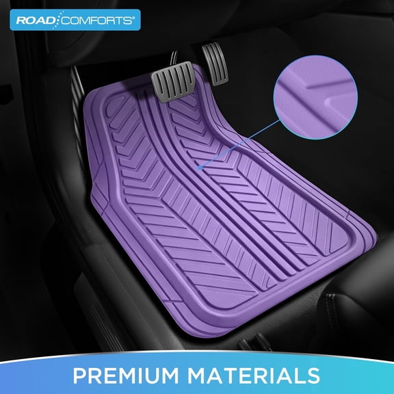 Road Comforts Rubber Car Floor Mat,Anti-Slip Car Mats Full Sets,All Weather Automotive Floor Mat, Easy-Clean Universal Fit Interior Protection,Purple