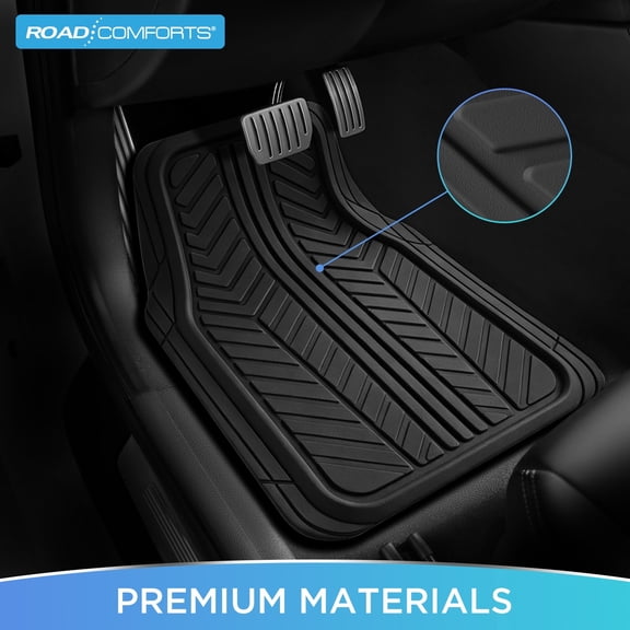 Road Comforts Rubber Car Floor Mat,Anti-Slip Car Mats Full Sets,All Weather Automotive Floor Mat, Easy-Clean Universal Fit Interior Protection,Black