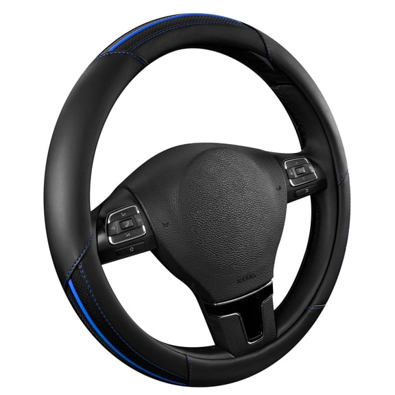 Road Comforts Steering Wheel Cover,Piping LeatherSteering Wheel Cover,Anti-Slip,Universal Fit,Blue