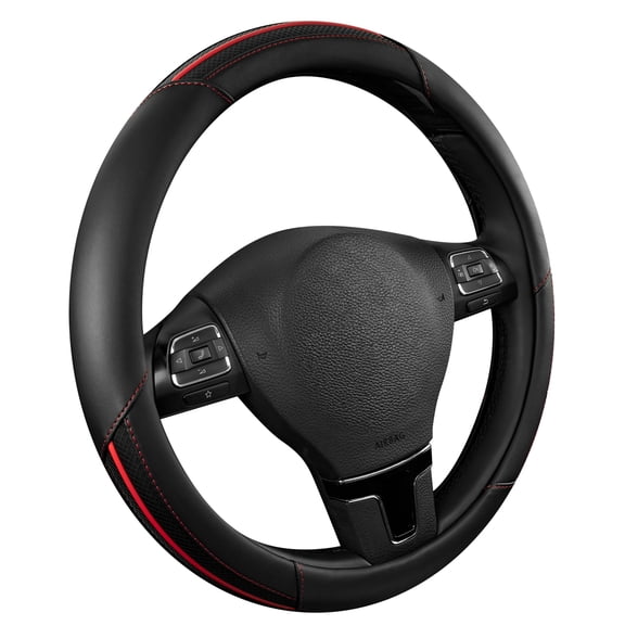 Road Comforts Steering Wheel Cover,Piping LeatherSteering Wheel Cover,Anti-Slip,Universal Fit,Red