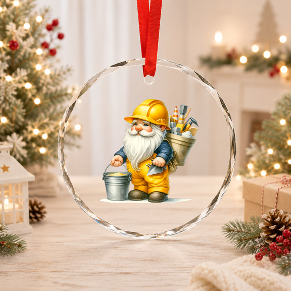 Road Construction Worker Gnome Builder Glass Ornament