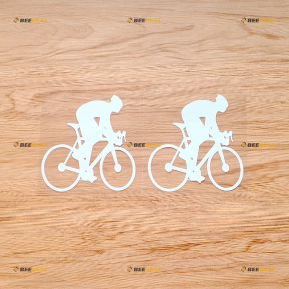 Road Cyclist Bicycle Cycling Sticker Decal Vinyl - 2 Pack White 4" - For Car Boat Laptop Cup No Background Die-cut