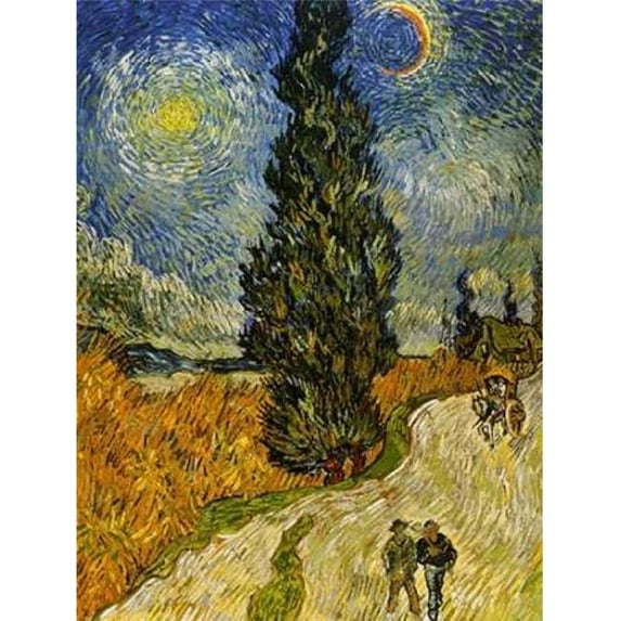 Road Cypress And Star Poster Print by Vincent Van Gogh