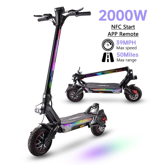 Off Road Electric Scooter for Adults - 2000W Motor, 39 MPH Max Speed, 50 Miles Long Range, 11" Tubeless Tires, Dual Suspension, Works with Apple Find My/Find My Device