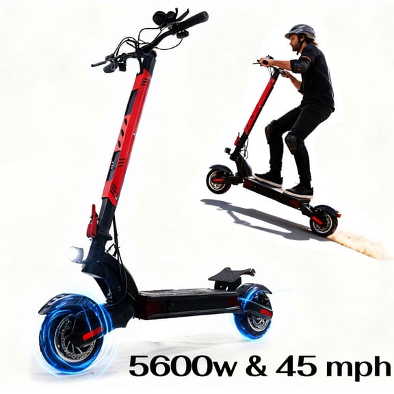 Off Road Electric Scooter for Adults, 5600W Dual Motors, Up to 45 MPH & 50 Miles Range, 52V 23.4Ah Battery, 10" All-Terrain Tires, Foldable Fast E-Scooter, Dual Suspension for Commuting