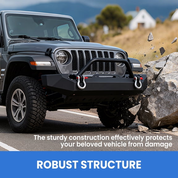 Off Road Front Bumper, 47.83”L×38.98”W×12.2”H Heavy-Duty Steel Front Bumper with D-Ring Shackles & Light Mounts, Rugged for Off-Road Vehicles, Ideal for Rock Crawling & Adventure Driving