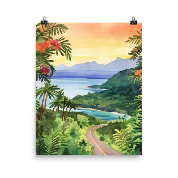 Road To Hana Print, Maui Wall Art, Hawaii Travel Poster, Tropical Coastline Decor, Island Nature Artwork, Ocean Views Paradise Home Decor #3990, Unframed Poster Size 8x12