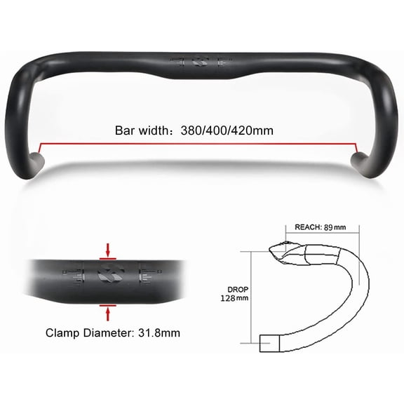 Road Handlebar Full Carbon Fiber Road Bicycle Handlebar 31.8mm Drop Bar Bent Handlebar 400/420/440mm, Matte Black