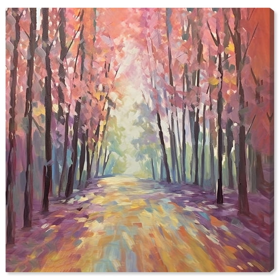 Road In Autumn Pastel Color Abstract Canvas Wall Art by Art Remedy, Gallery Wrapped, 20"x20"