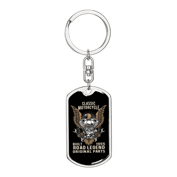 Road Legend Biker Stainless Steel or 18k Gold Premium Swivel Dog Tag Keychain