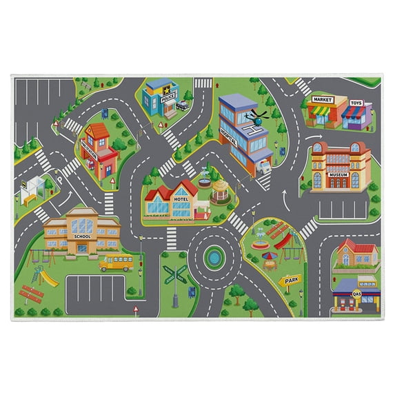 Road Map Play Mat Non Slip Crawling Carpet Washable Polyester Floor Rug Printed Activity Mat Soft Area Carpet Bedroom Living Room Doormat Home Decor Educational Style Indoor Rug