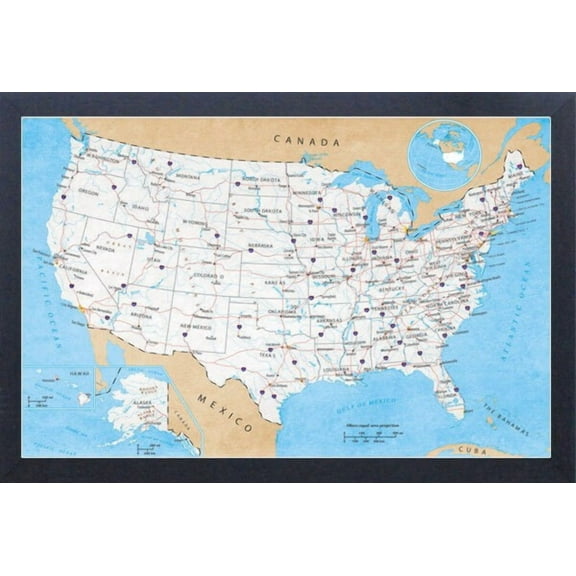 Road Map of USA North America Driving Highways Cars Wall Decor Poster - 24x36 Inch Laminated Poster - Stunning Detail and Bold Colors