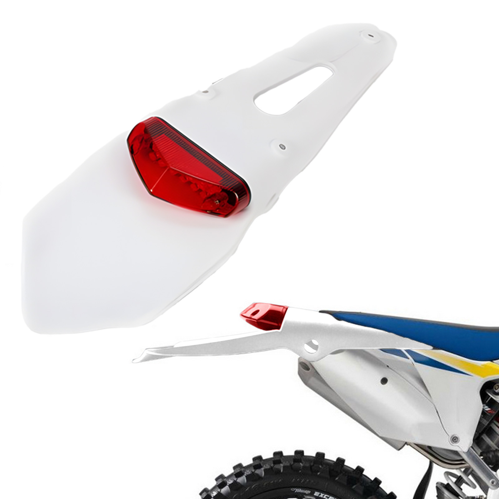 Off Road Motorcycle Rear Mudguard Taillight LED Brake Light Modification Polygonbrake Taillight License Obliteratelight Rear Tailboard, Durable Plastic, Universal Fit, Easy Installation, LED Technolo