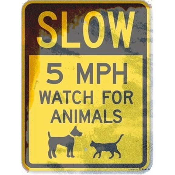 Road Narrows Please Slow Down Traffic Parking Metal Tin Sign, Caution Safety Plaque for Roadways Parking Lots, Traffic Warning Sign, 8x12 Inch