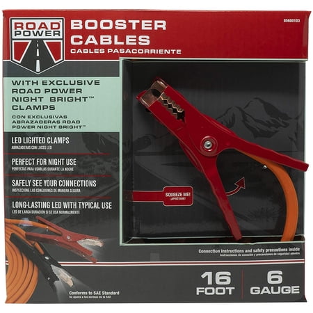 Road Power 16-ft 6 Gauge Booster Cable with Night Bright LED Lighted End Clamp Jumper Cable