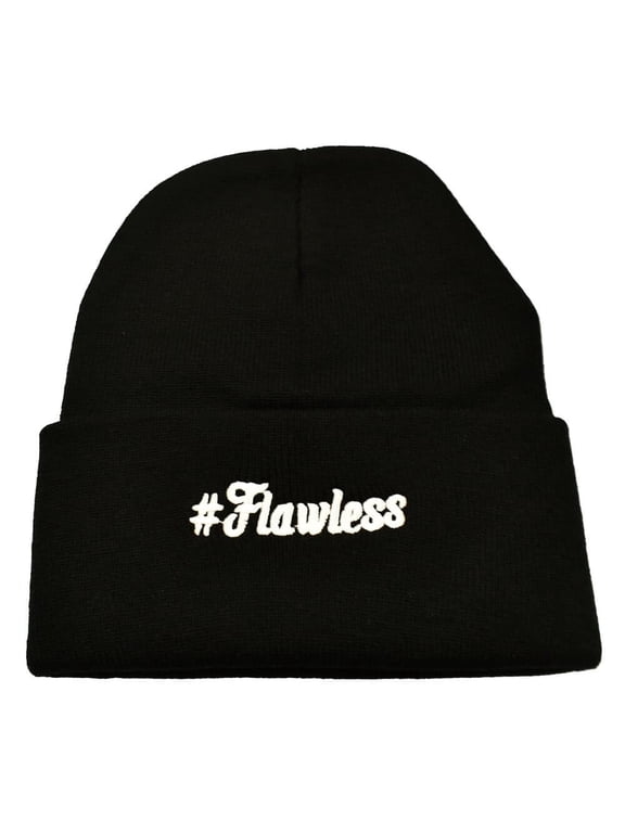 Flawless Embroidered Beanie, Black, One Size